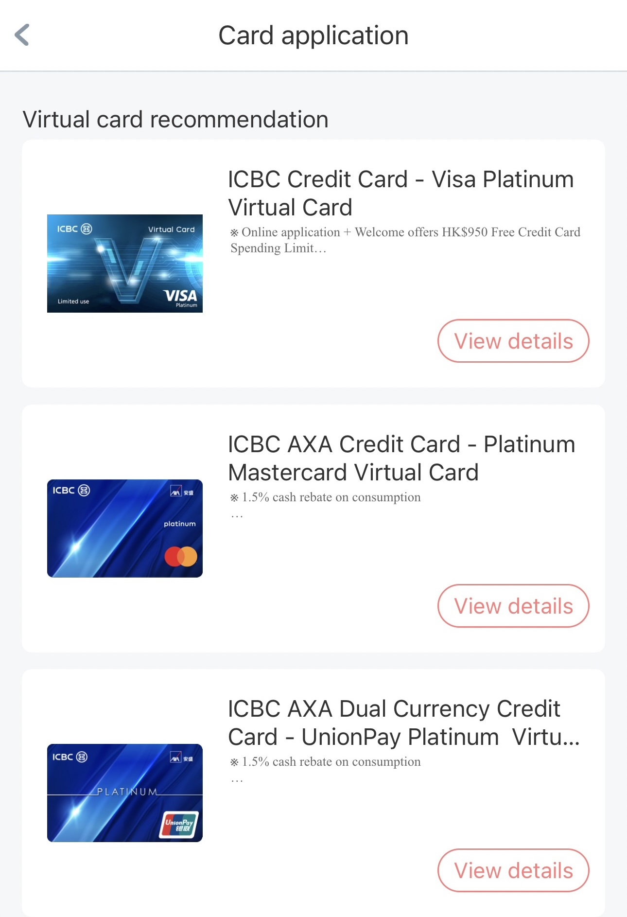Choose card application through ICBC (Asia) Mobile Banking App
