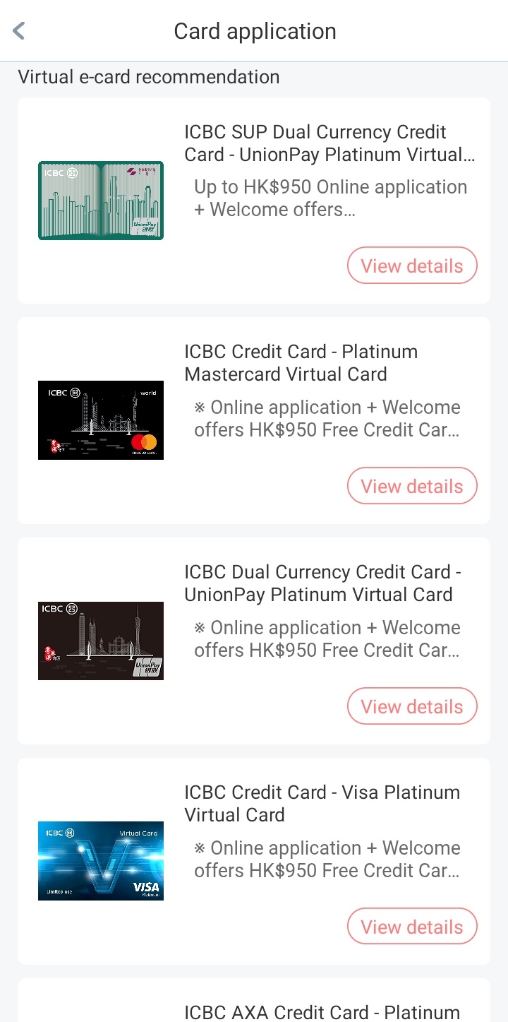 Choose card application through ICBC (Asia) Mobile Banking App